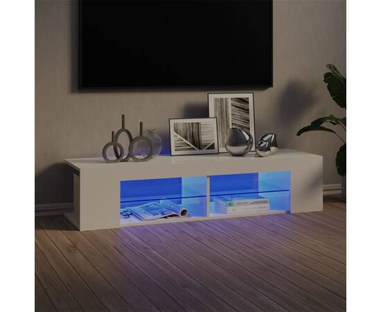 Comodă tv cu lumini led, alb extralucios, 135x39x30 cm