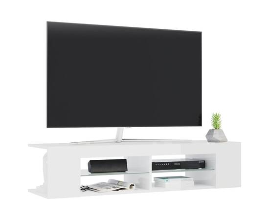 Comodă tv cu lumini led, alb extralucios, 135x39x30 cm, 6 image