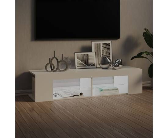 Comodă tv cu lumini led, alb extralucios, 135x39x30 cm, 3 image