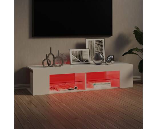 Comodă tv cu lumini led, alb extralucios, 135x39x30 cm, 5 image