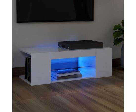 Comodă tv cu lumini led, alb extralucios, 90x39x30 cm