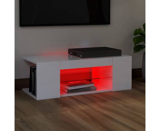 Comodă tv cu lumini led, alb extralucios, 90x39x30 cm, 5 image