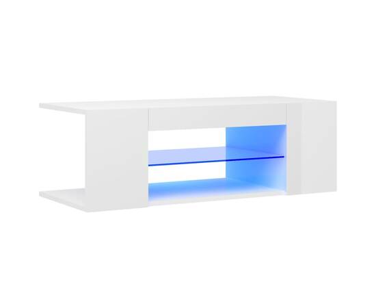 Comodă tv cu lumini led, alb extralucios, 90x39x30 cm, 2 image