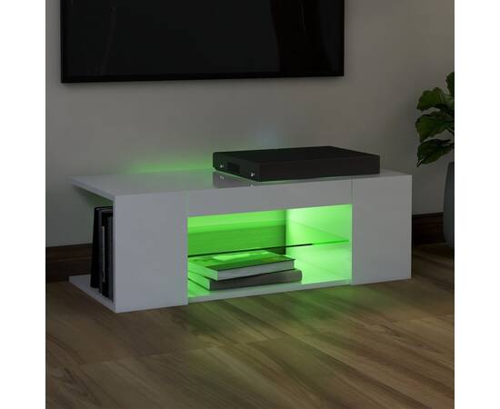 Comodă tv cu lumini led, alb extralucios, 90x39x30 cm, 4 image