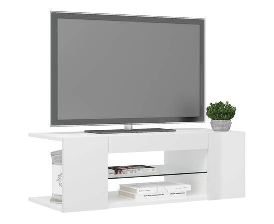 Comodă tv cu lumini led, alb extralucios, 90x39x30 cm, 6 image