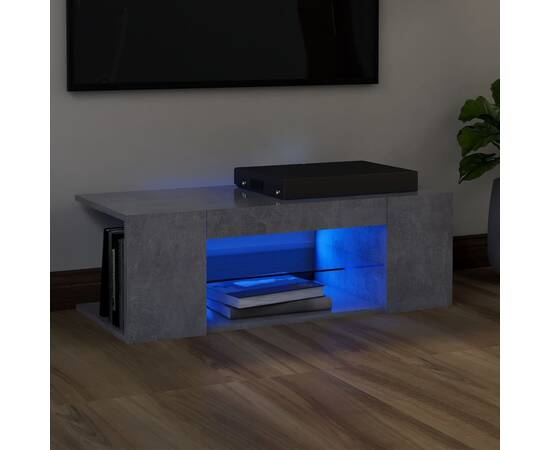 Comodă tv cu lumini led, gri beton, 90x39x30 cm