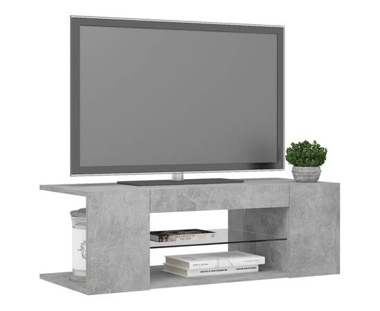 Comodă tv cu lumini led, gri beton, 90x39x30 cm, 6 image