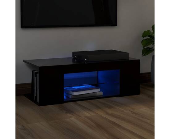 Comodă tv cu lumini led, negru, 90x39x30 cm