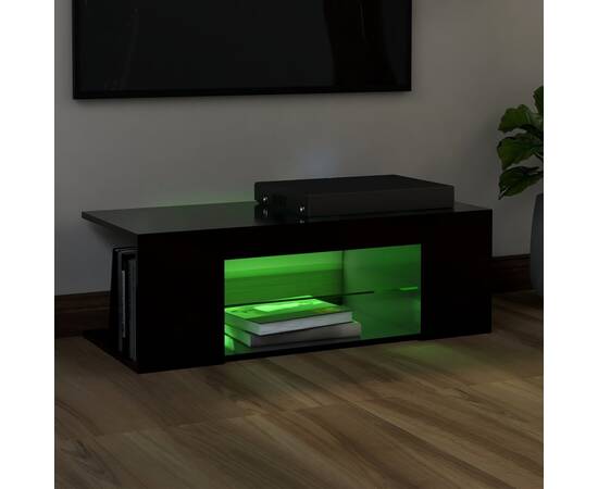 Comodă tv cu lumini led, negru, 90x39x30 cm, 3 image