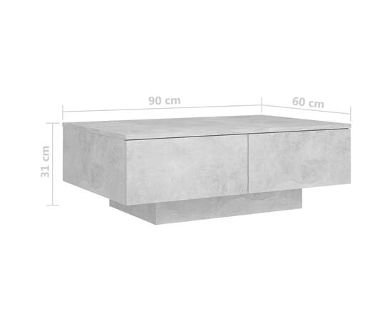 Măsuță de cafea, gri beton, 90x60x31 cm, pal, 7 image