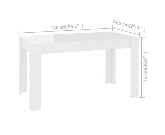 Masă de bucătărie, alb extralucios, 140x74,5x76 cm, pal, 5 image
