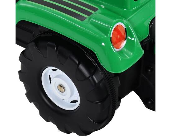 Tractor copii cu pedale, remorcă şi încărcător, verde și negru, 7 image