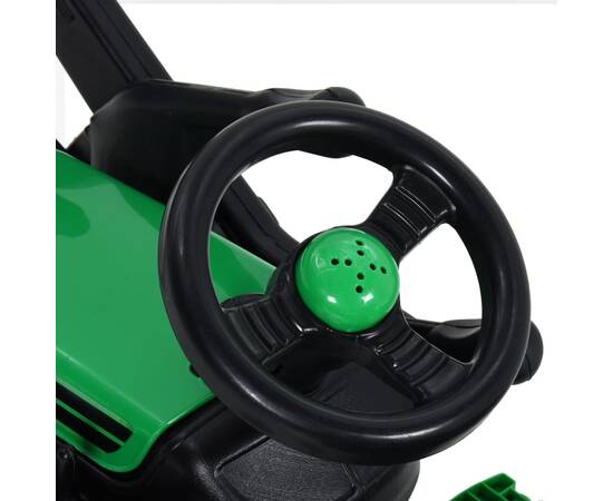 Tractor copii cu pedale, remorcă şi încărcător, verde și negru, 6 image