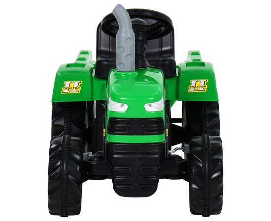 Tractor pentru copii, cu pedale & remorcă, verde și negru, 2 image