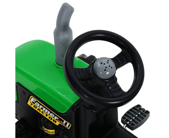 Tractor pentru copii, cu pedale & remorcă, verde și negru, 5 image