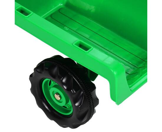 Tractor pentru copii, cu pedale & remorcă, verde și negru, 6 image