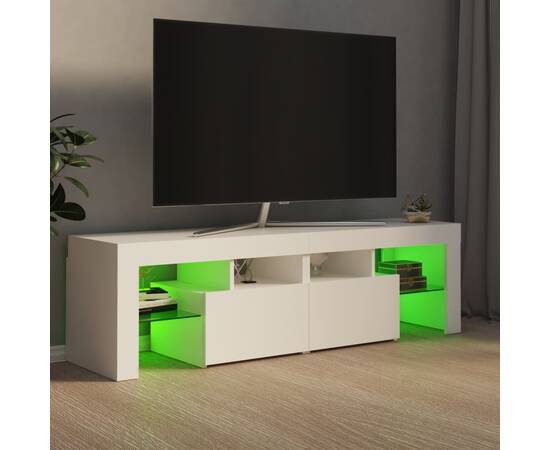 Comodă tv cu lumini led, alb, 140x35x40 cm, 4 image