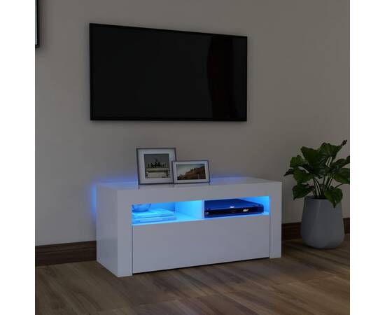 Comodă tv cu lumini led, alb, 90x35x40 cm