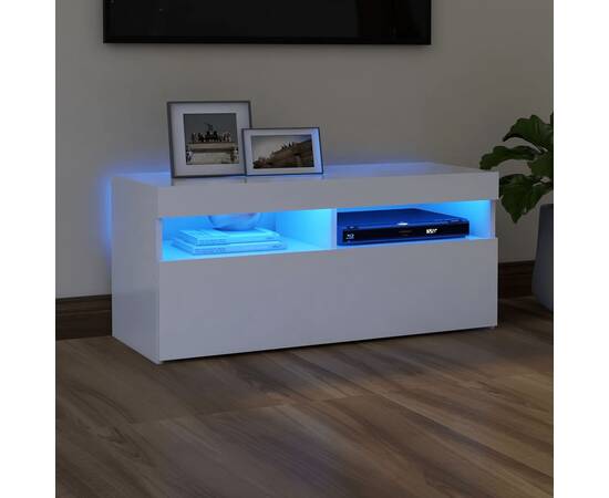 Comodă tv cu lumini led, alb, 90x35x40 cm