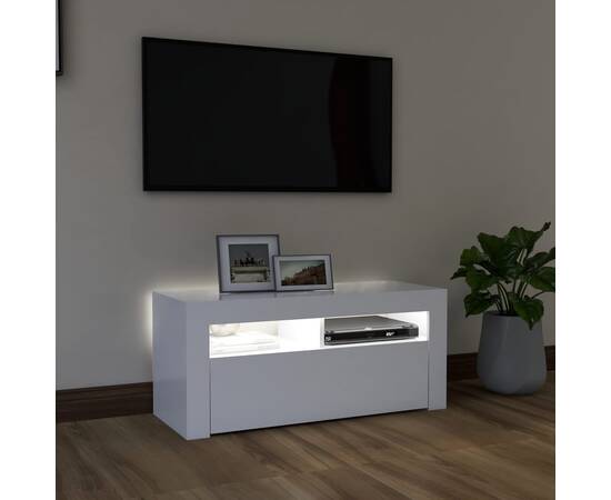 Comodă tv cu lumini led, alb, 90x35x40 cm, 3 image