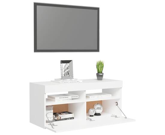 Comodă tv cu lumini led, alb, 90x35x40 cm, 6 image