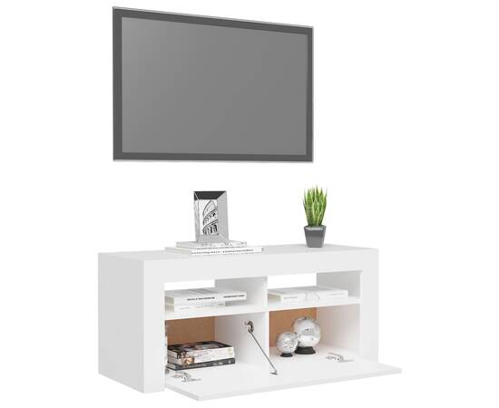 Comodă tv cu lumini led, alb, 90x35x40 cm, 6 image