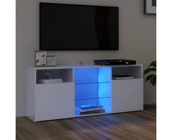 Comodă tv cu lumini led, alb extralucios, 120x30x50 cm