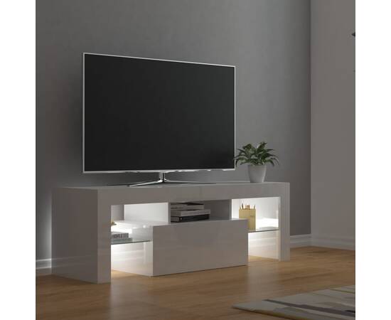 Comodă tv cu lumini led, alb extralucios, 120x35x40 cm, 5 image