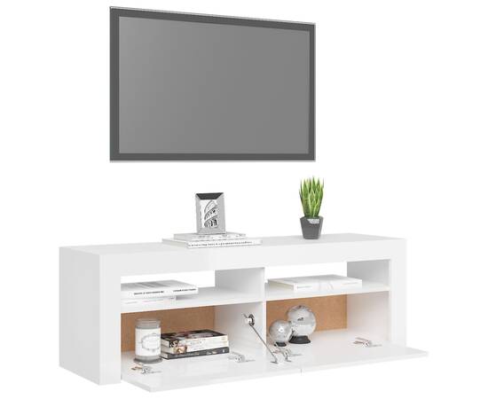 Comodă tv cu lumini led, alb extralucios, 120x35x40 cm, 6 image