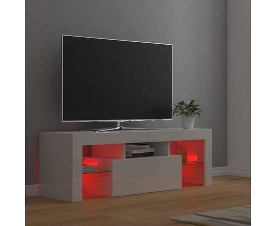 Comodă tv cu lumini led, alb extralucios, 120x35x40 cm, 7 image