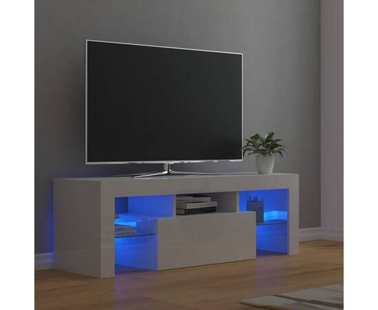 Comodă tv cu lumini led, alb extralucios, 120x35x40 cm