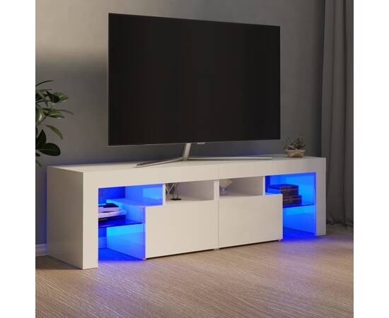 Comodă tv cu lumini led, alb extralucios, 140x35x40 cm