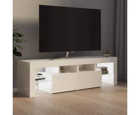Comodă tv cu lumini led, alb extralucios, 140x35x40 cm, 3 image