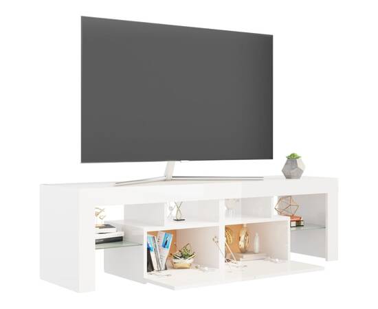 Comodă tv cu lumini led, alb extralucios, 140x35x40 cm, 6 image