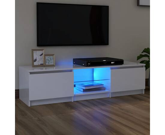Comodă tv cu lumini led, alb extralucios, 140x40x35,5 cm
