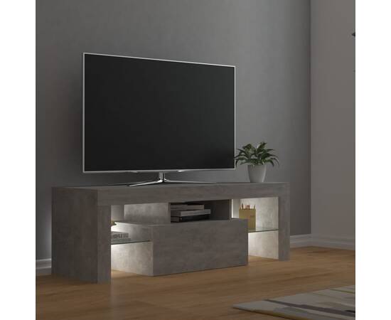 Comodă tv cu lumini led, gri beton, 120x35x40 cm, 5 image