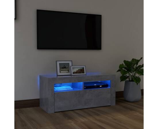 Comodă tv cu lumini led, gri beton, 90x35x40 cm