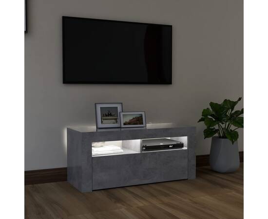 Comodă tv cu lumini led, gri beton, 90x35x40 cm, 3 image