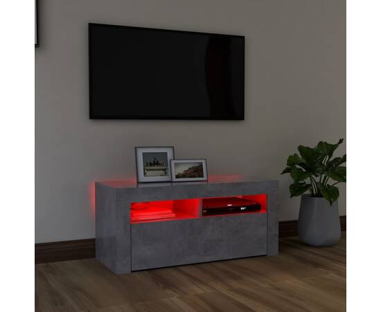 Comodă tv cu lumini led, gri beton, 90x35x40 cm, 5 image