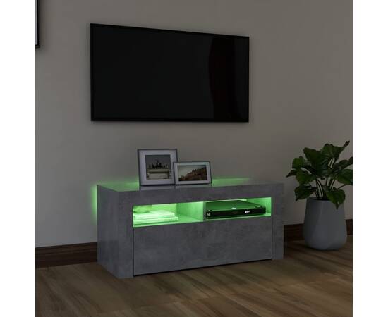 Comodă tv cu lumini led, gri beton, 90x35x40 cm, 4 image