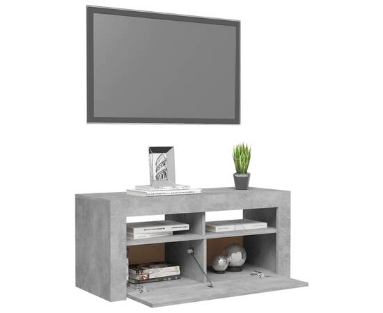 Comodă tv cu lumini led, gri beton, 90x35x40 cm, 6 image