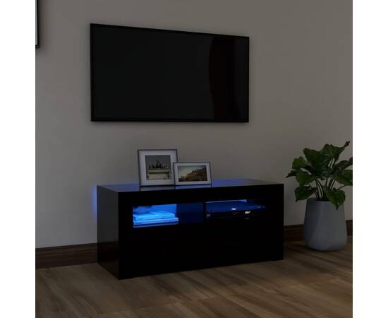 Comodă tv cu lumini led, negru, 90x35x40 cm