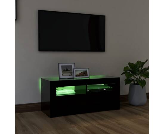 Comodă tv cu lumini led, negru, 90x35x40 cm, 4 image