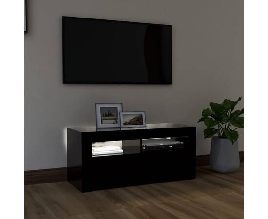 Comodă tv cu lumini led, negru, 90x35x40 cm, 3 image