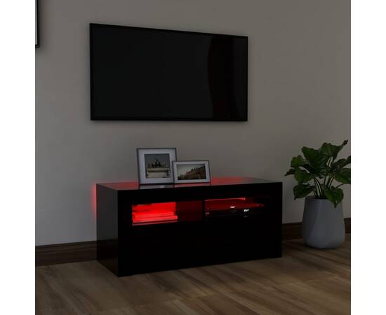 Comodă tv cu lumini led, negru, 90x35x40 cm, 5 image
