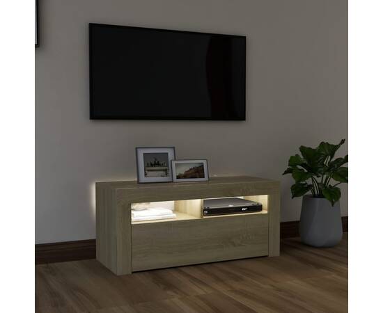 Comodă tv cu lumini led, stejar sonoma, 90x35x40 cm, 3 image