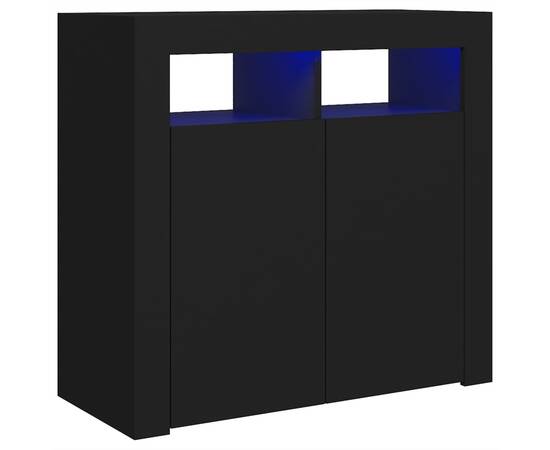 Servantă cu lumini led, negru, 80x35x75 cm, 2 image
