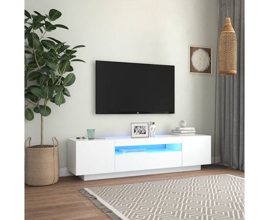 Comodă tv cu lumini led, alb, 160x35x40 cm