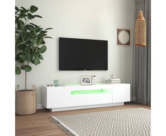 Comodă tv cu lumini led, alb, 160x35x40 cm, 5 image