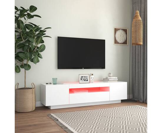 Comodă tv cu lumini led, alb, 160x35x40 cm, 3 image
